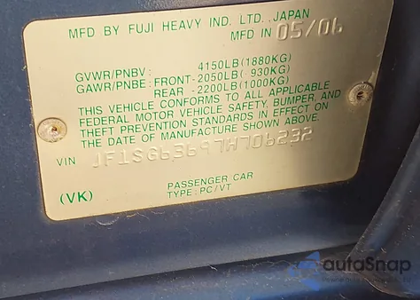 2007 Subaru Forester 2.5X from USA, damaged, VIN JF1SG63697H706232